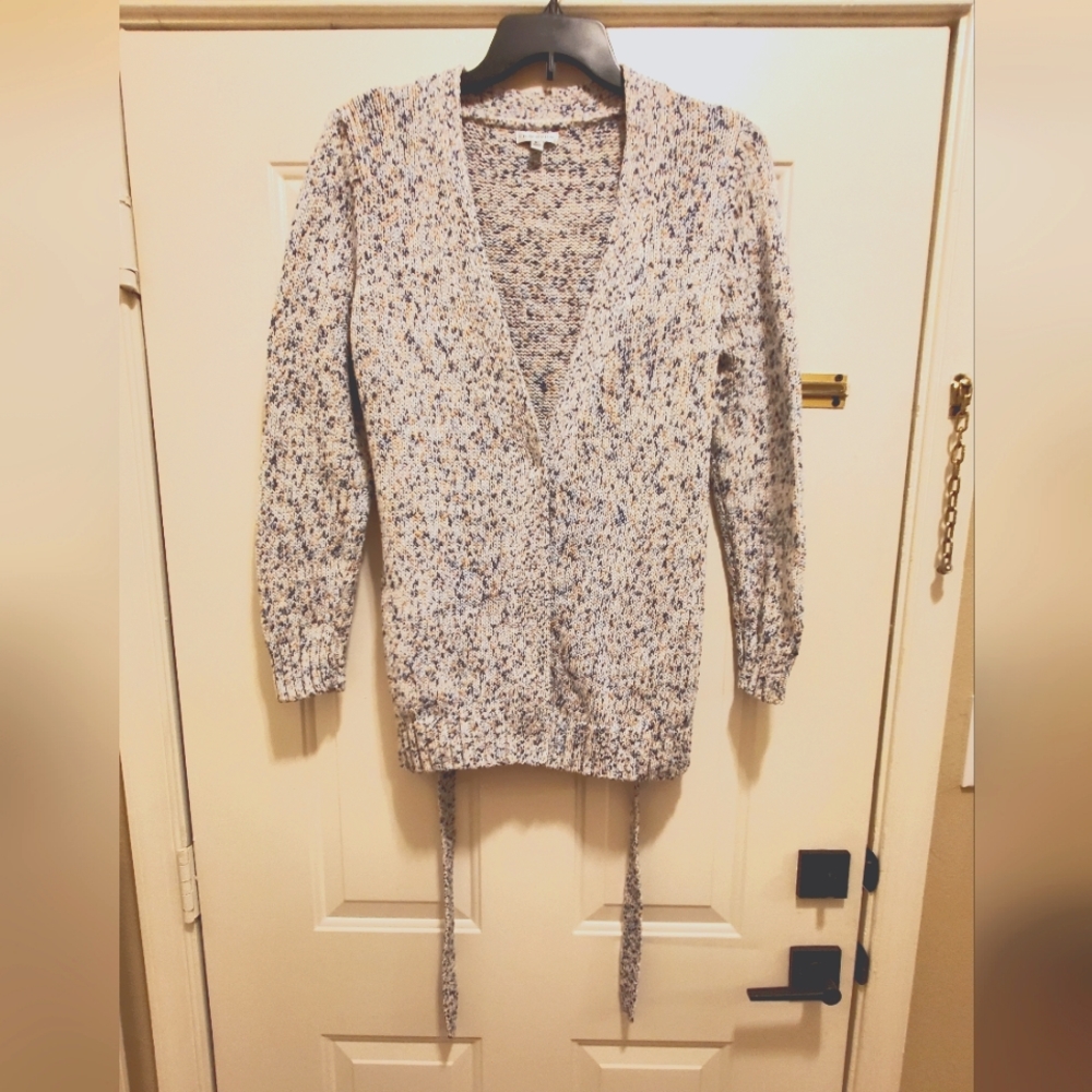 Womens Button-Close Sweater With Waist Tie